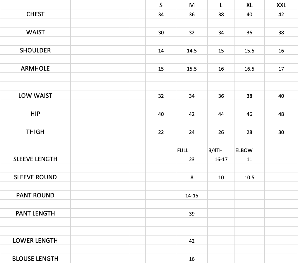 Wishishth Size Chart